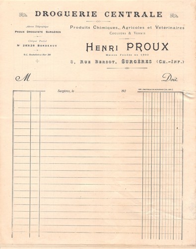 1920 droguerie centrale - 1920,